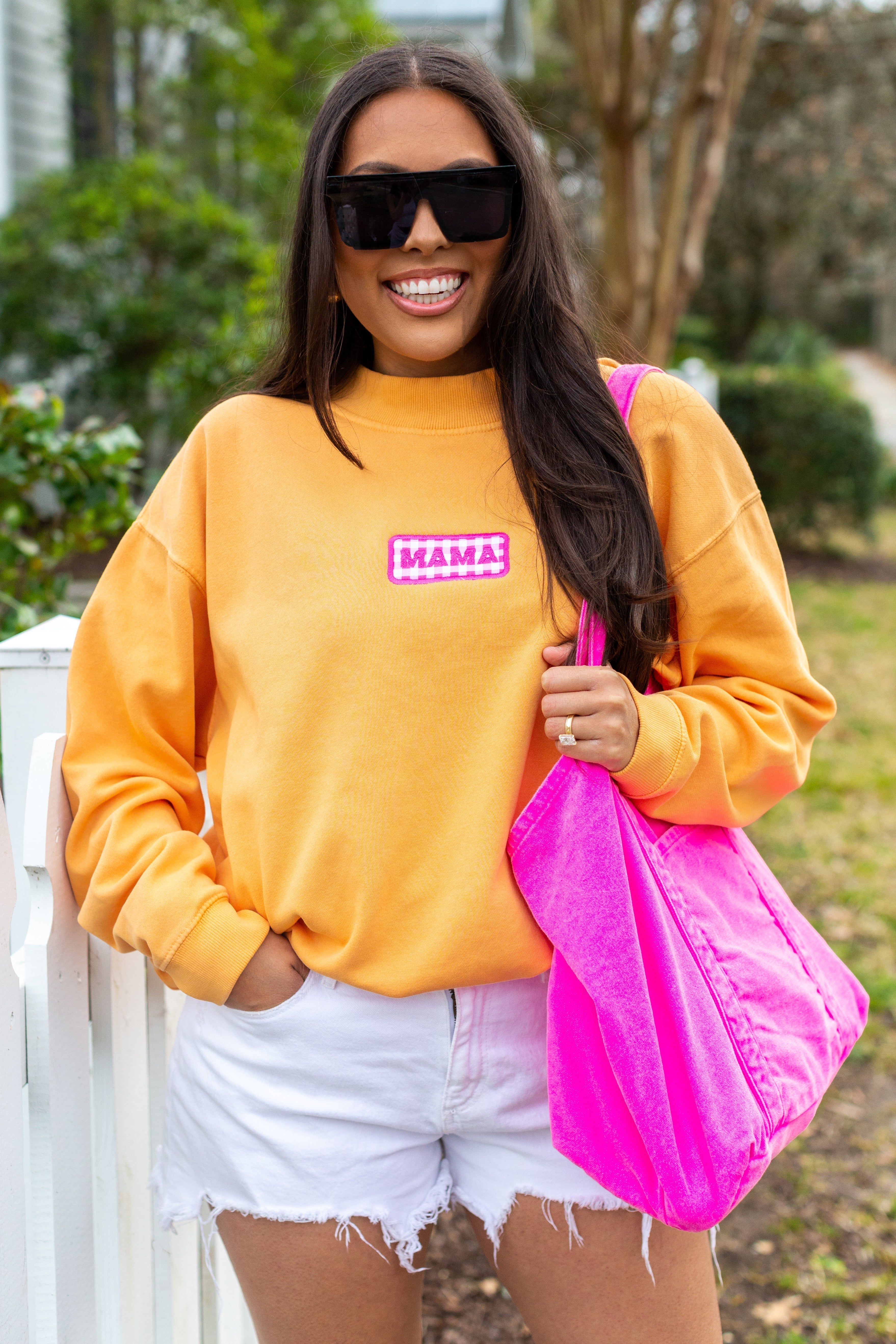 'Mama Gingham Patch' Mockneck
