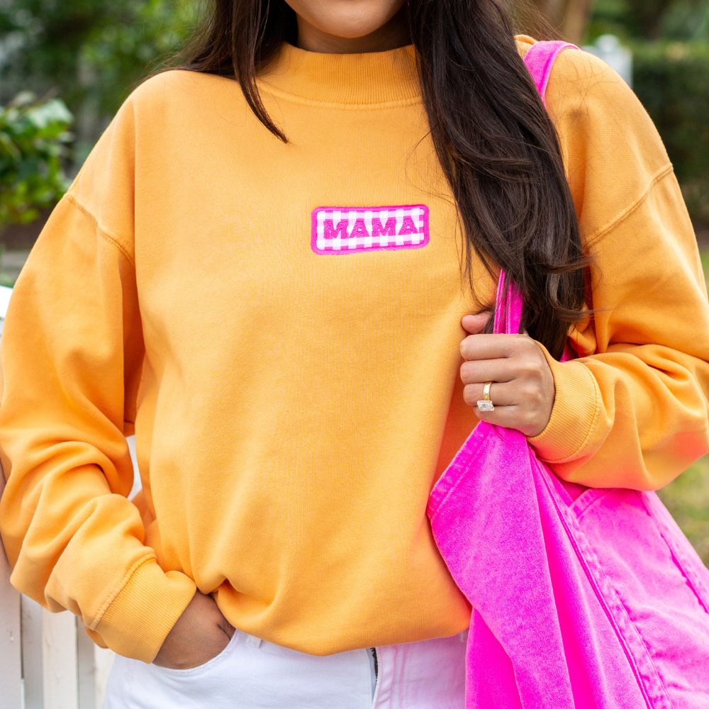'Mama Gingham Patch' Mockneck