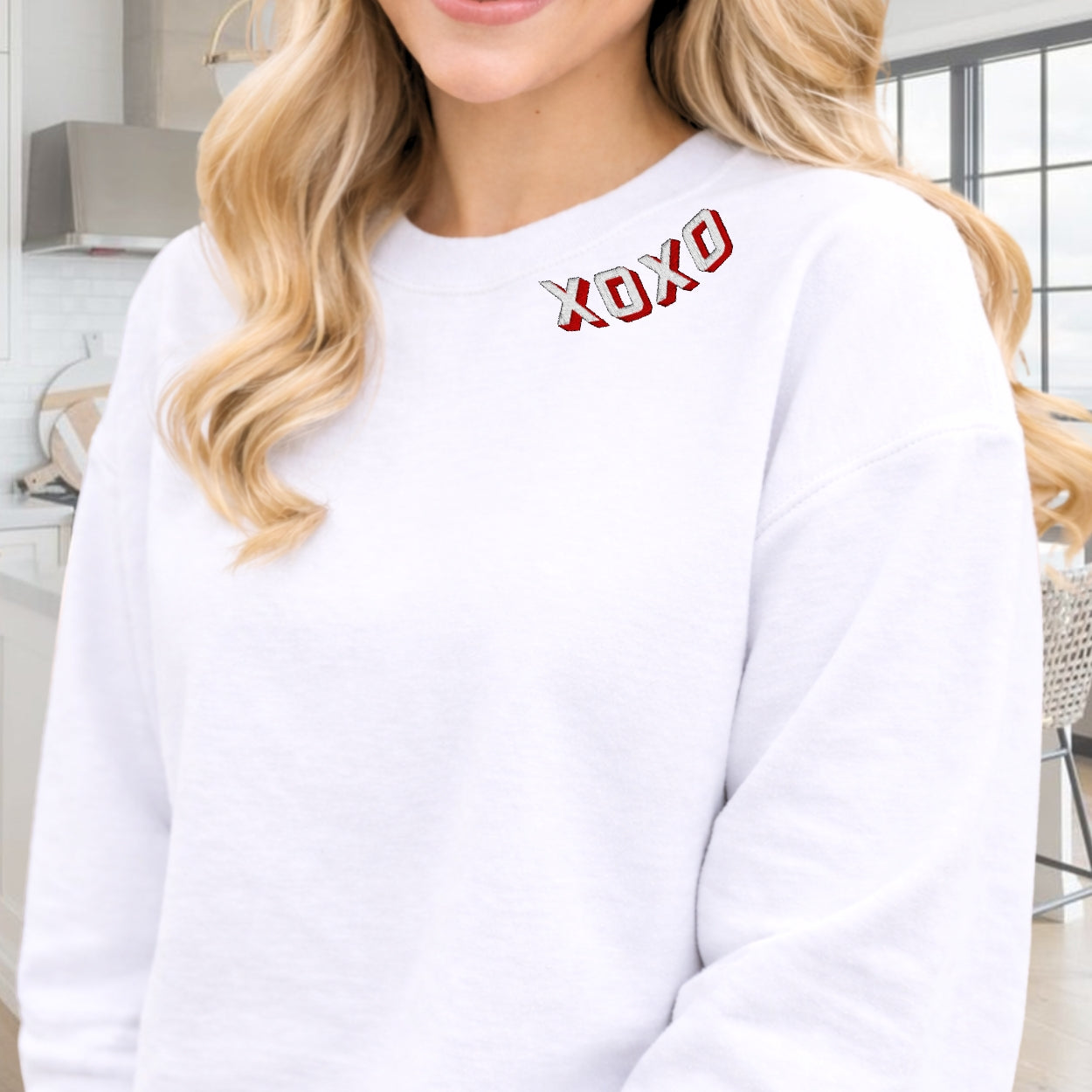 'XOXO Kisses' Embroidered Collar Wrap Sweatshirt
