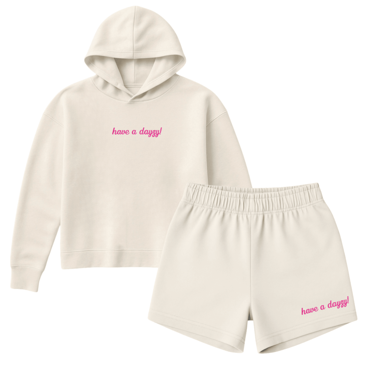 Embroidered 'have a dayzy!' Cloud Hoodie & Shorts Set