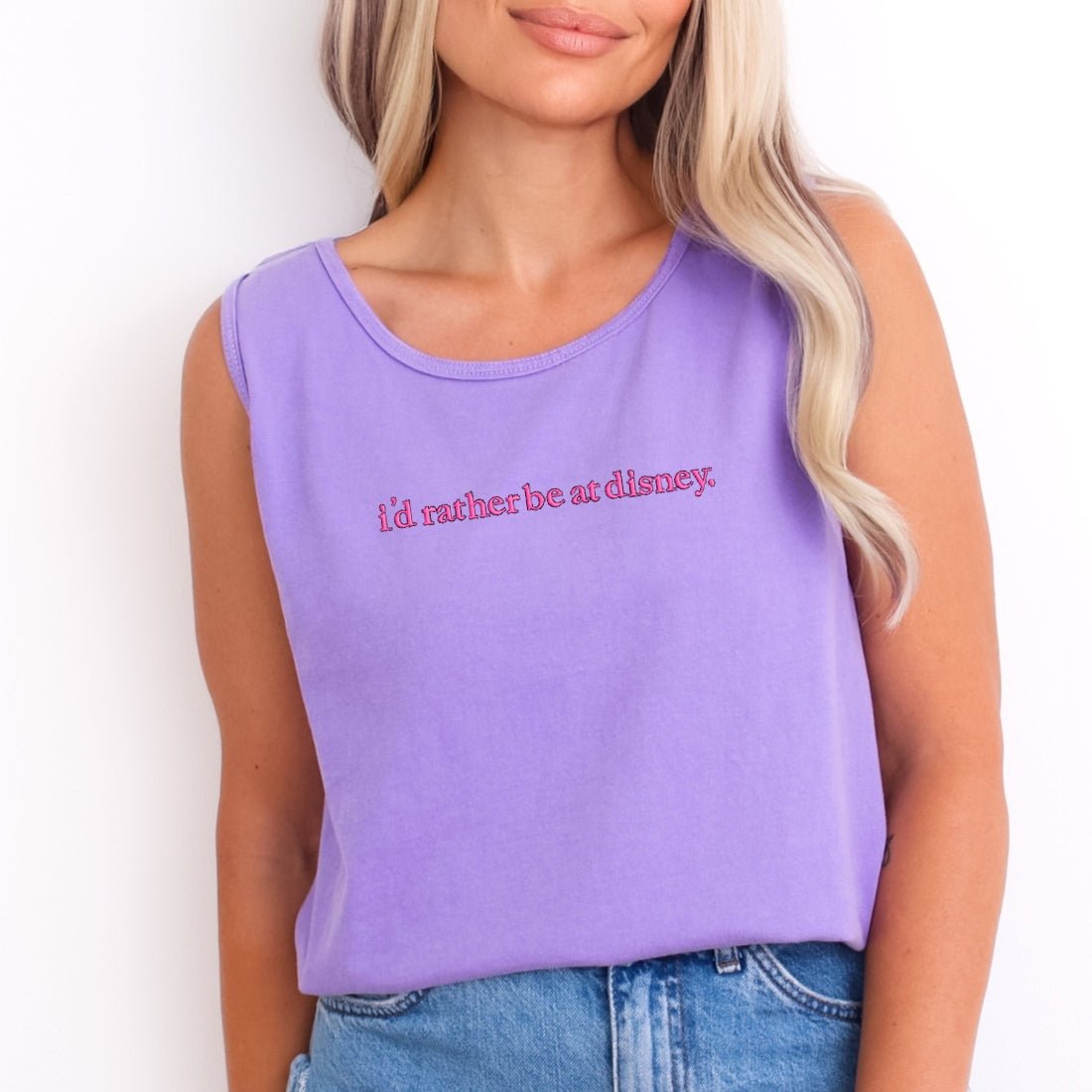 Embroidered 'I'd Rather Be At Disney' Tank Top