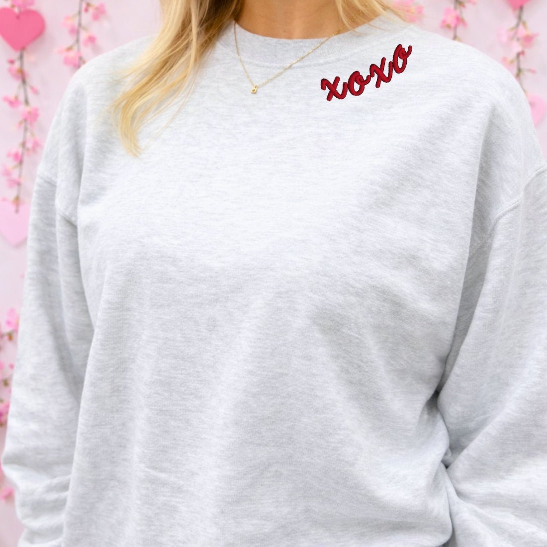 'XOXO Kisses' Embroidered Collar Wrap Sweatshirt