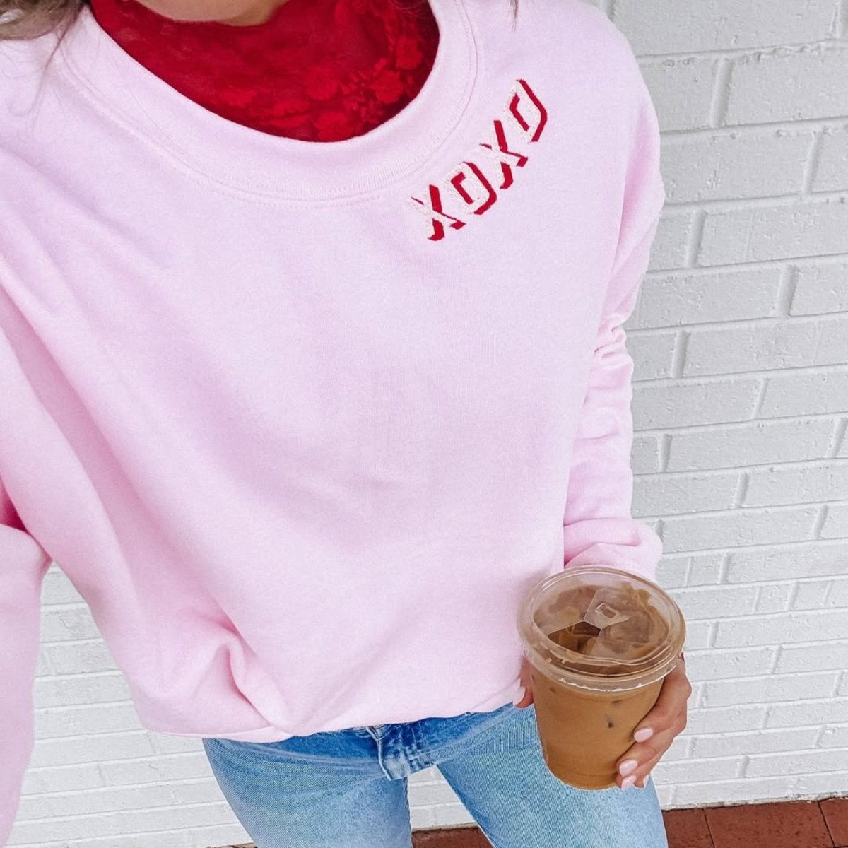'XOXO Kisses' Embroidered Collar Wrap Sweatshirt