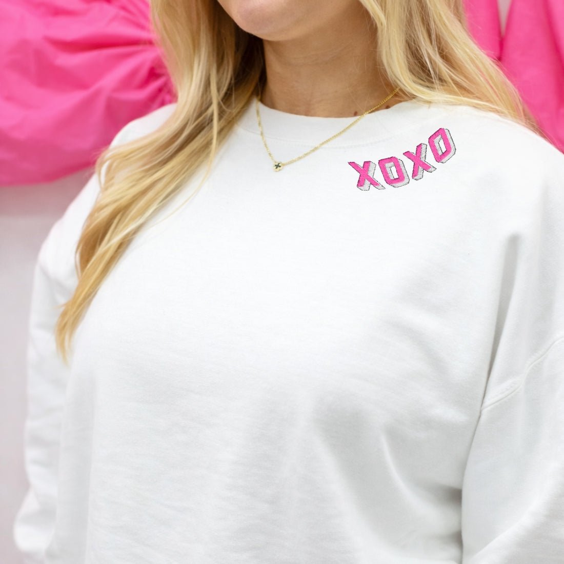 'XOXO Kisses' Embroidered Collar Wrap Sweatshirt