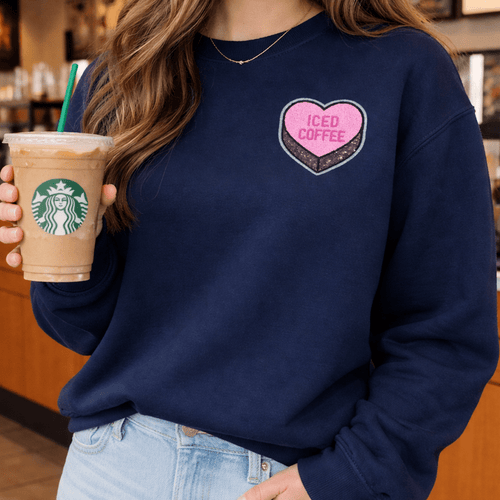 'Iced Coffee Candy Heart' Letter Patch Crewneck Sweatshirt