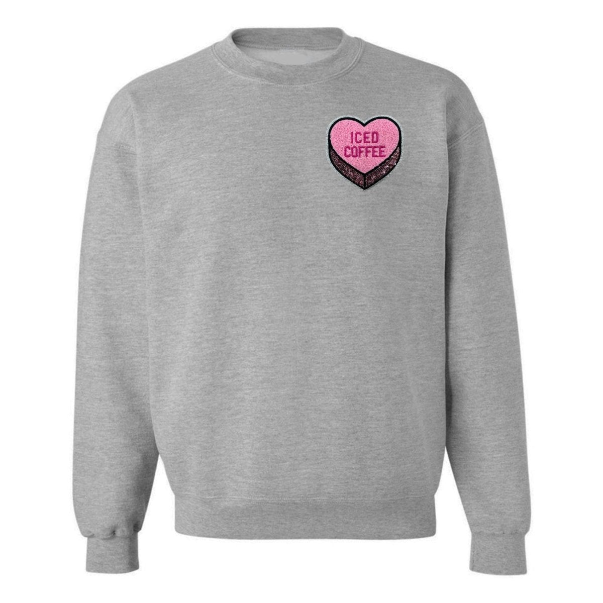 'Iced Coffee Candy Heart' Letter Patch Crewneck Sweatshirt