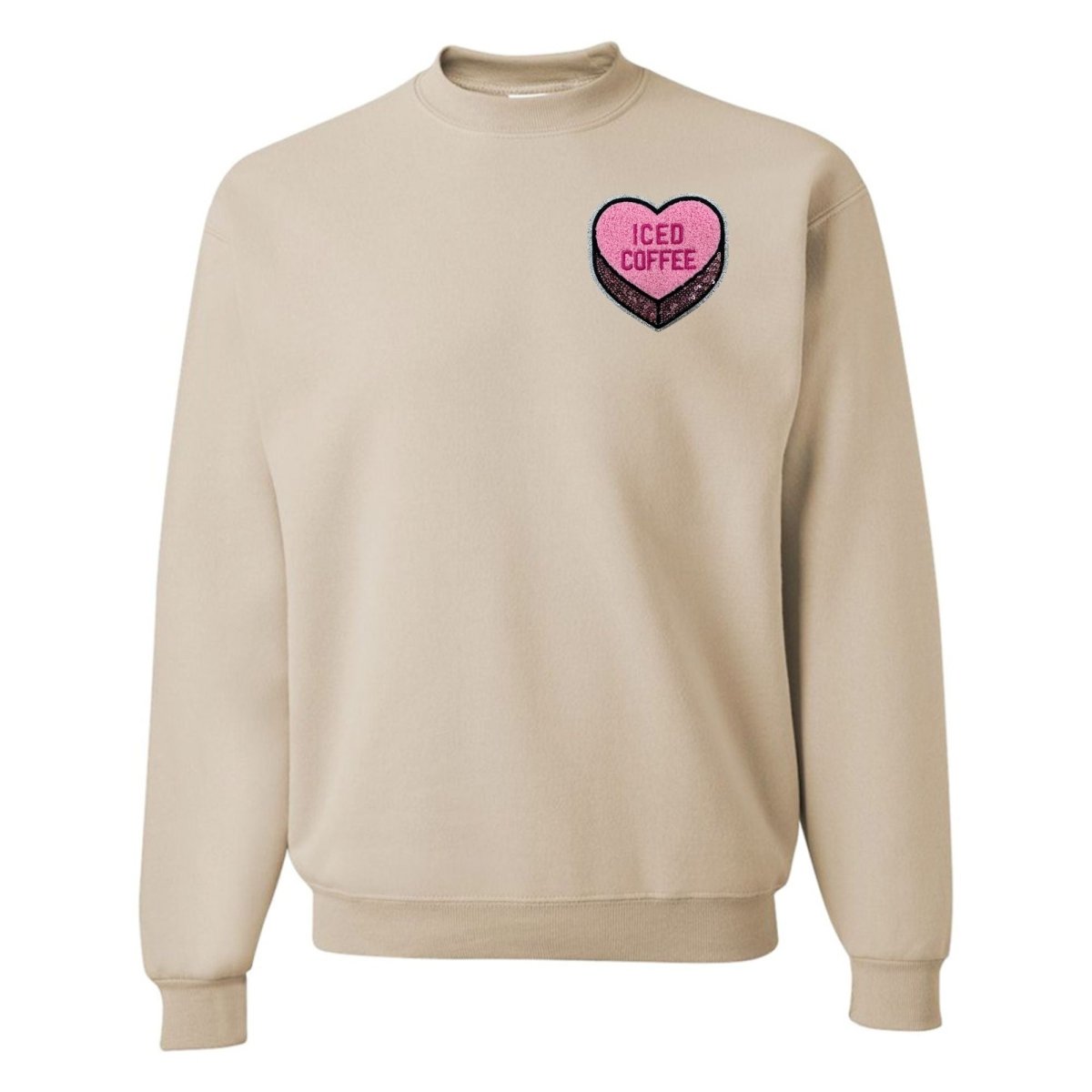 'Iced Coffee Candy Heart' Letter Patch Crewneck Sweatshirt