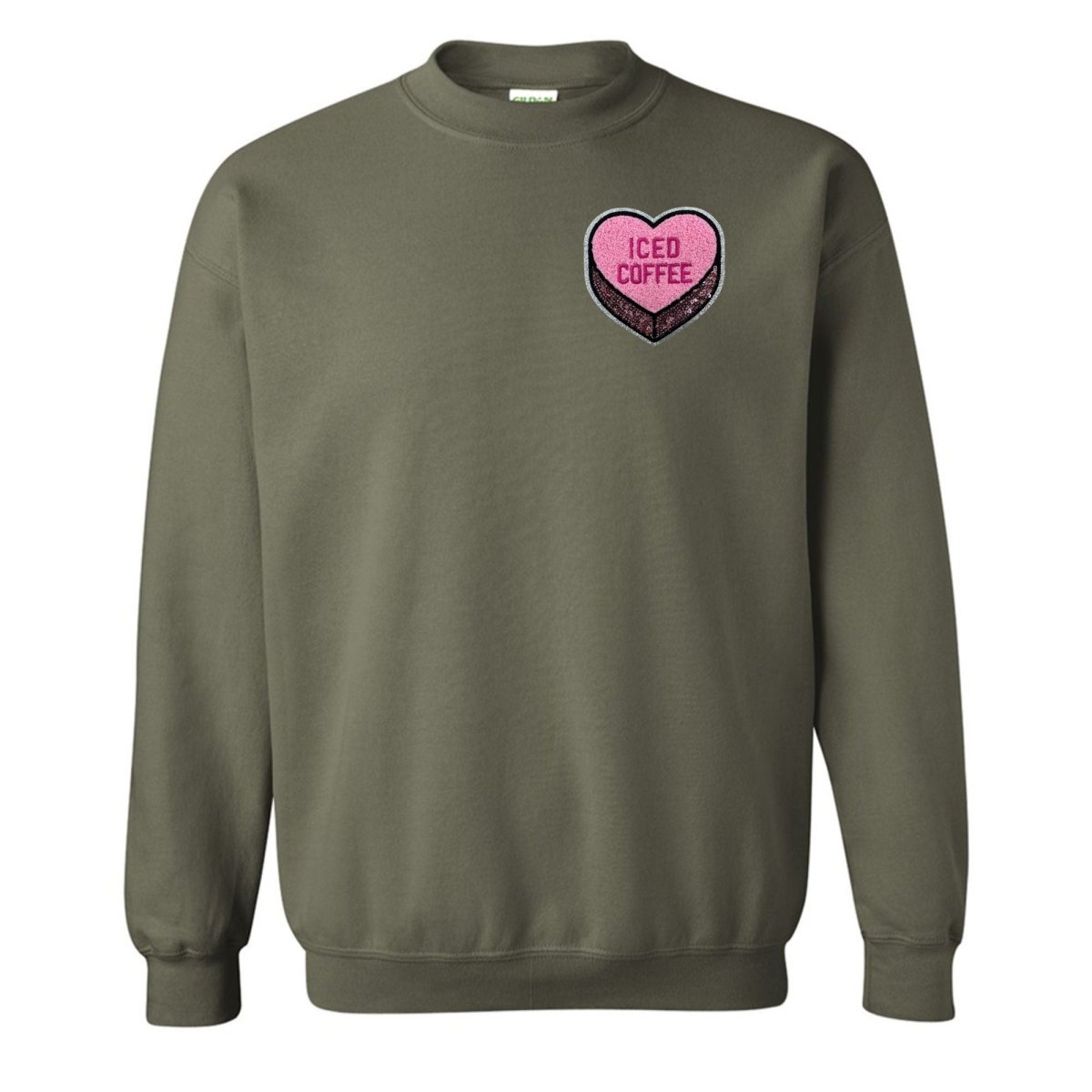 'Iced Coffee Candy Heart' Letter Patch Crewneck Sweatshirt