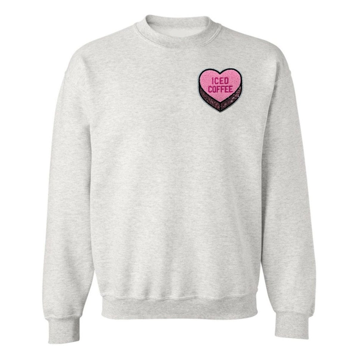 'Iced Coffee Candy Heart' Letter Patch Crewneck Sweatshirt