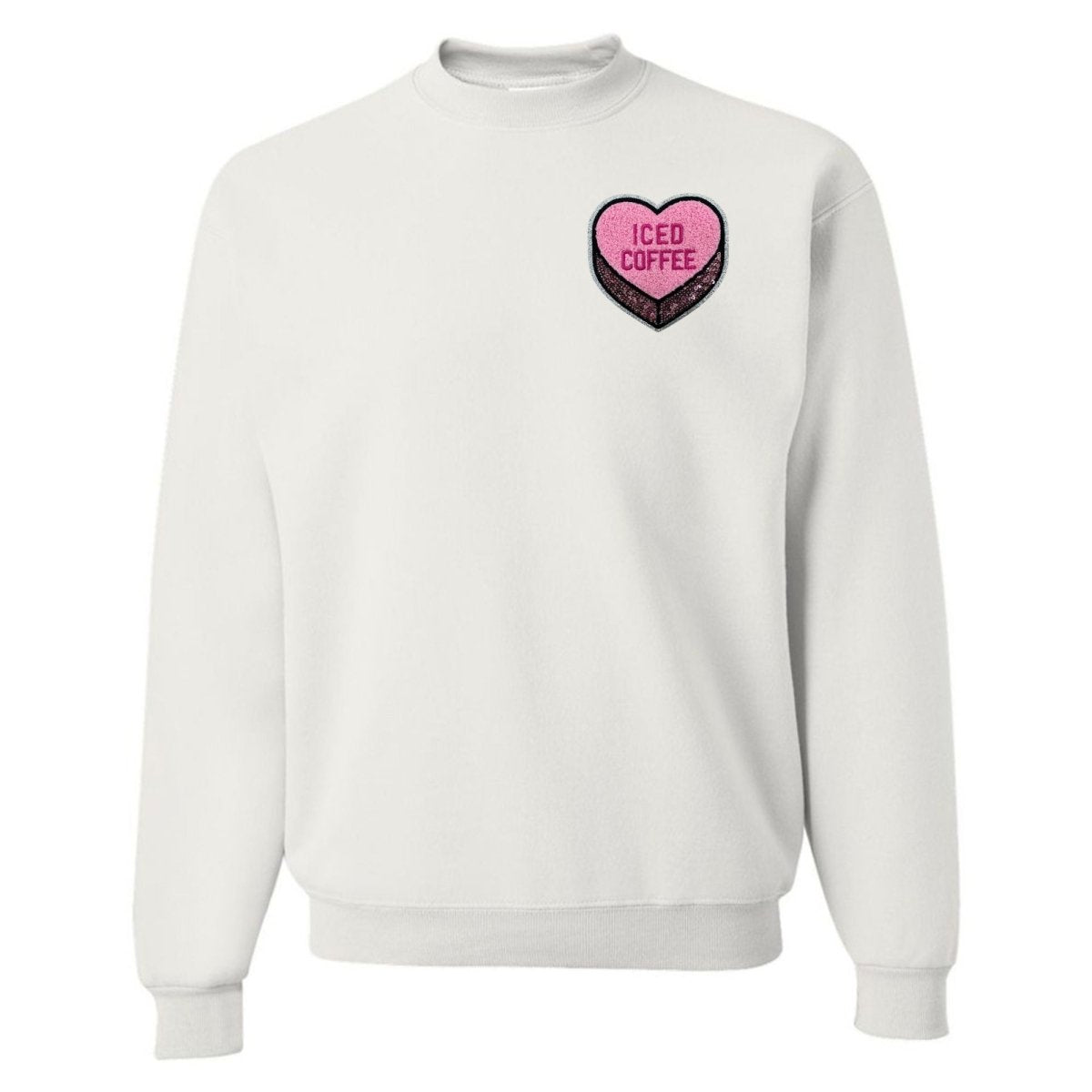 'Iced Coffee Candy Heart' Letter Patch Crewneck Sweatshirt