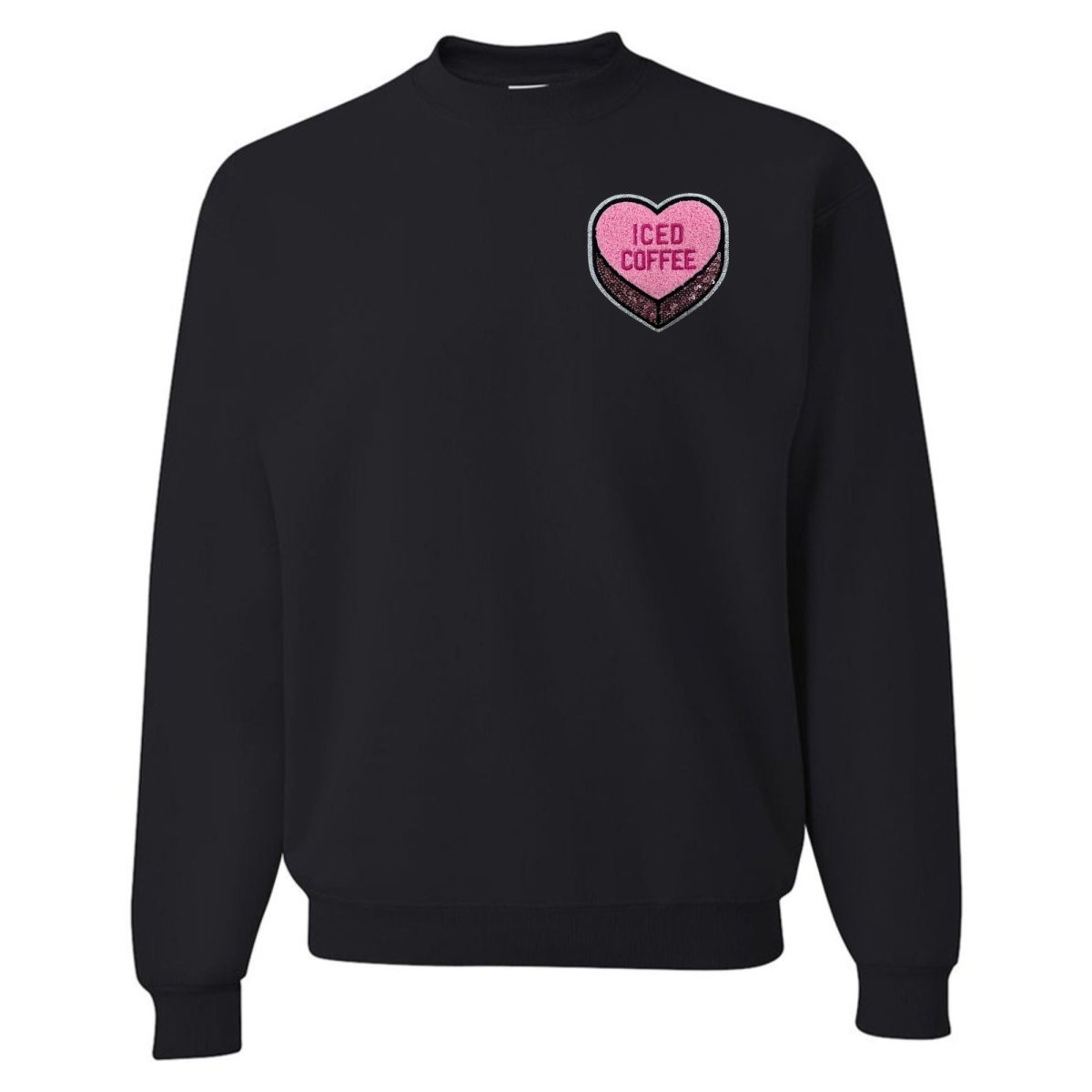 'Iced Coffee Candy Heart' Letter Patch Crewneck Sweatshirt