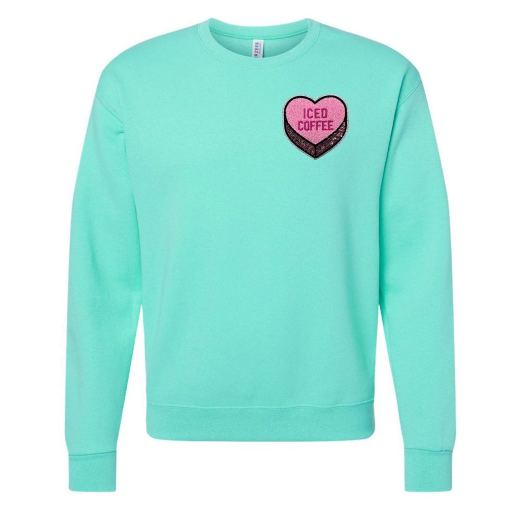 'Iced Coffee Candy Heart' Letter Patch Crewneck Sweatshirt