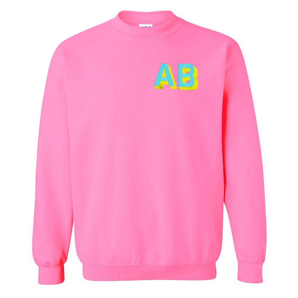 Neon Personalized Shadow Block Initials Sweatshirt