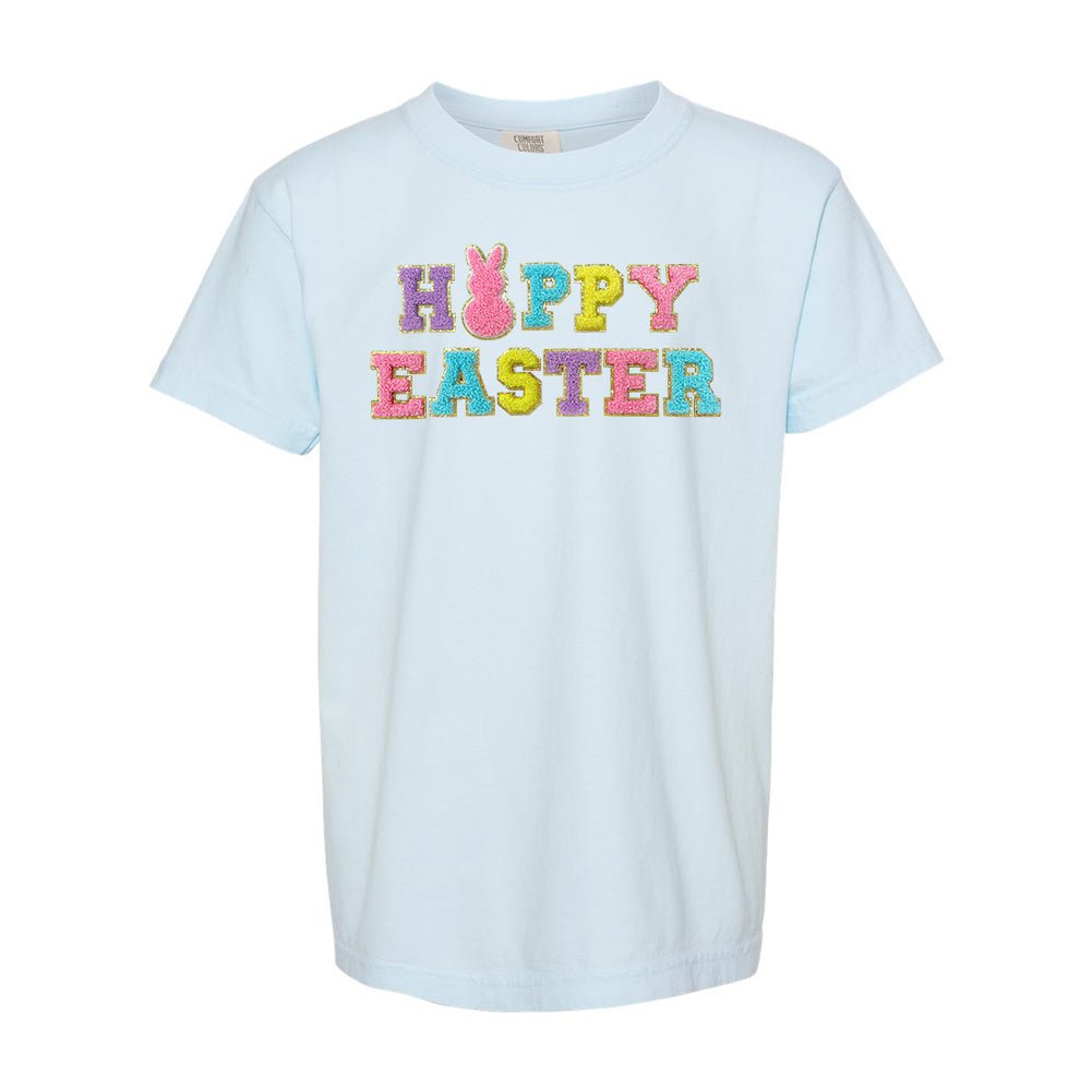 Kids Happy Easter Letter Patch Comfort Colors T-Shirt