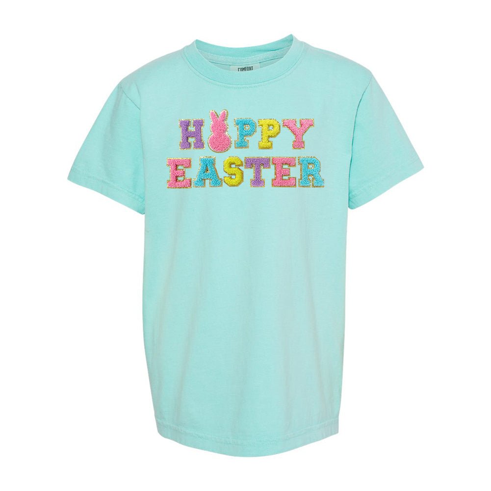 Kids Happy Easter Letter Patch Comfort Colors T-Shirt