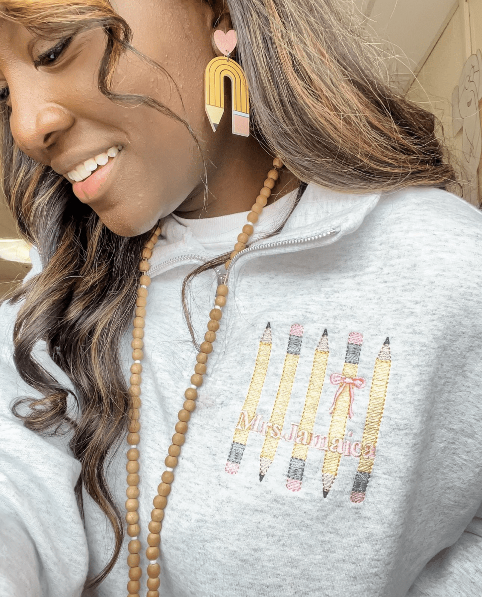 Make It Yours™ 'Bow & Pencil' Quarter Zip Sweatshirt