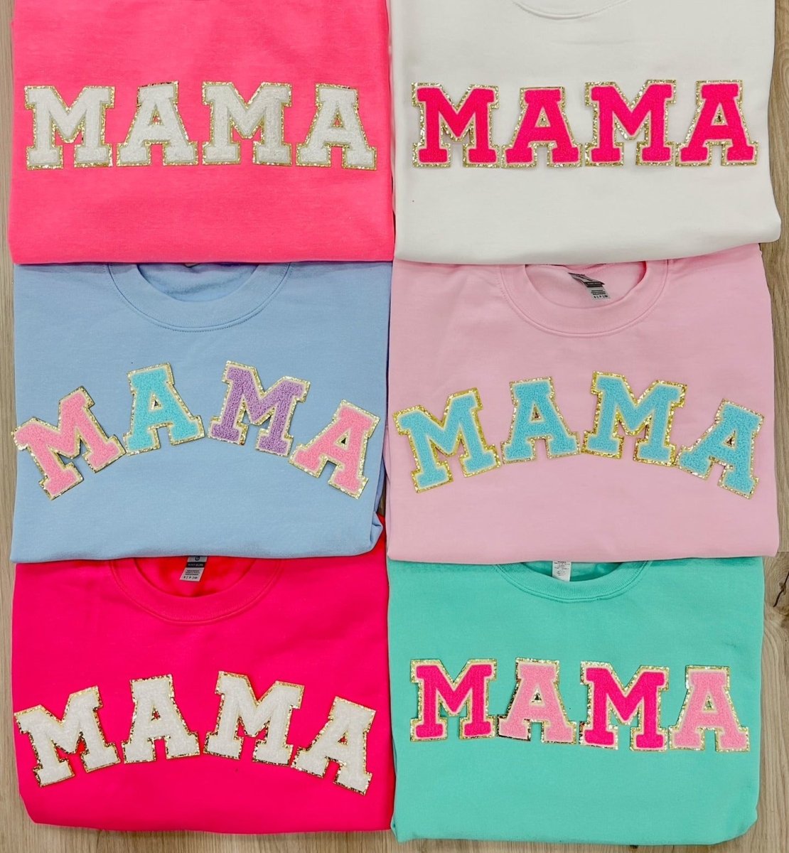 Mama/Mom Letter Patch Crewneck Sweatshirt
