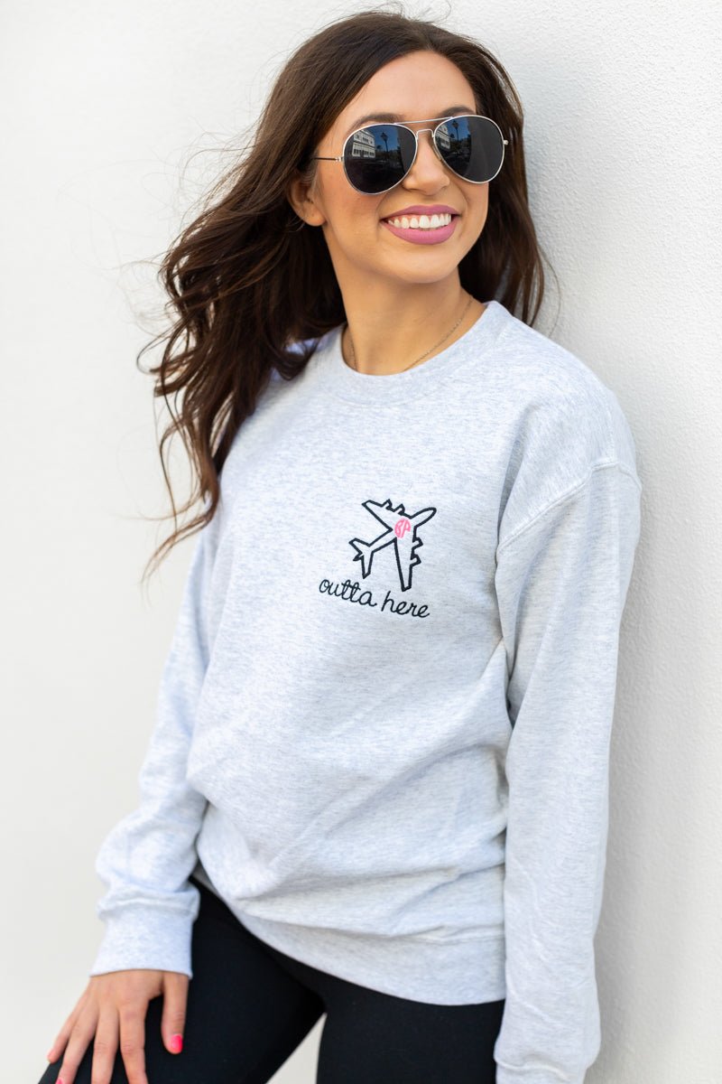 Monogrammed Airplane 'Outta Here' Crewneck Sweatshirt