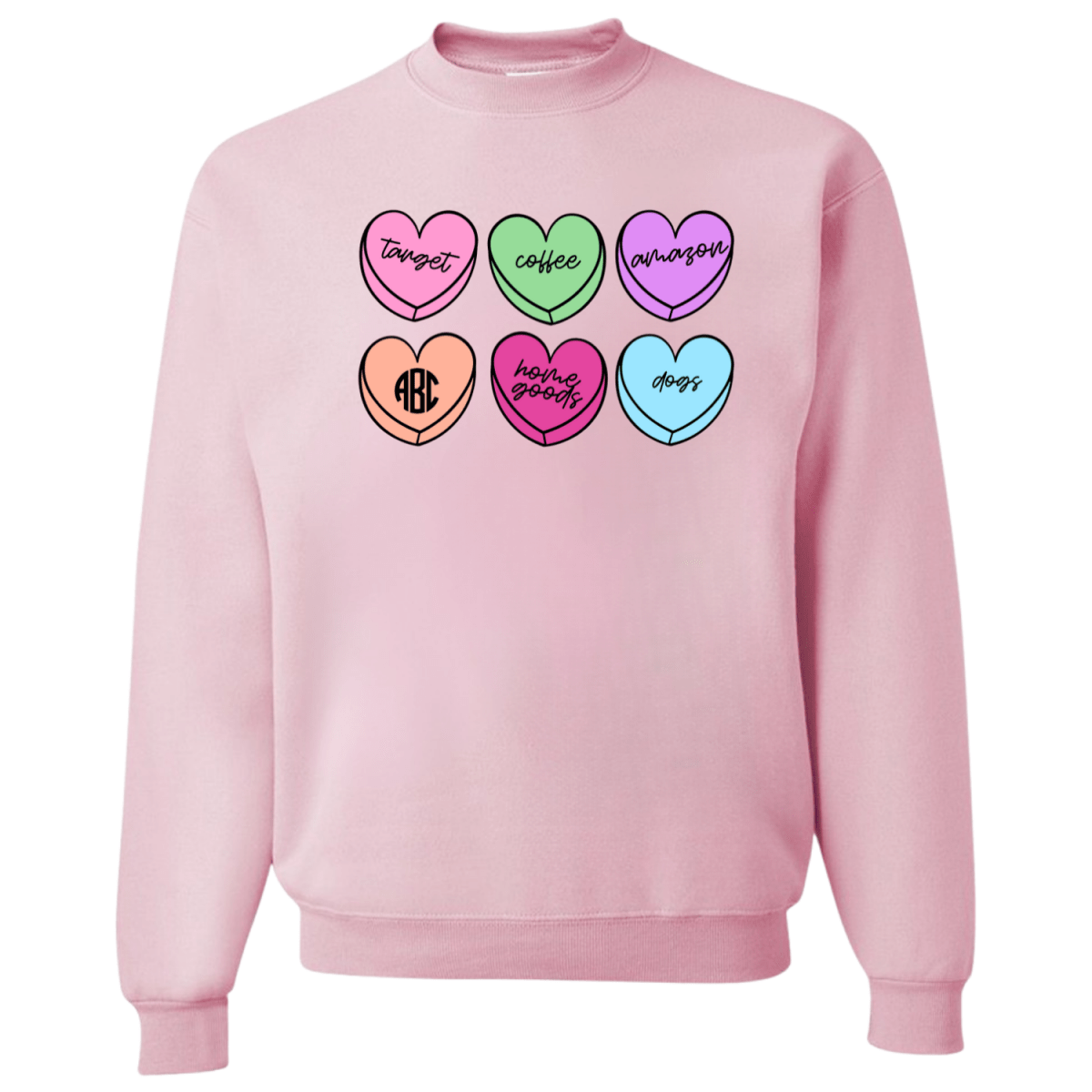 Monogrammed 'Basic Girl Candy Hearts' Crewneck Sweatshirt