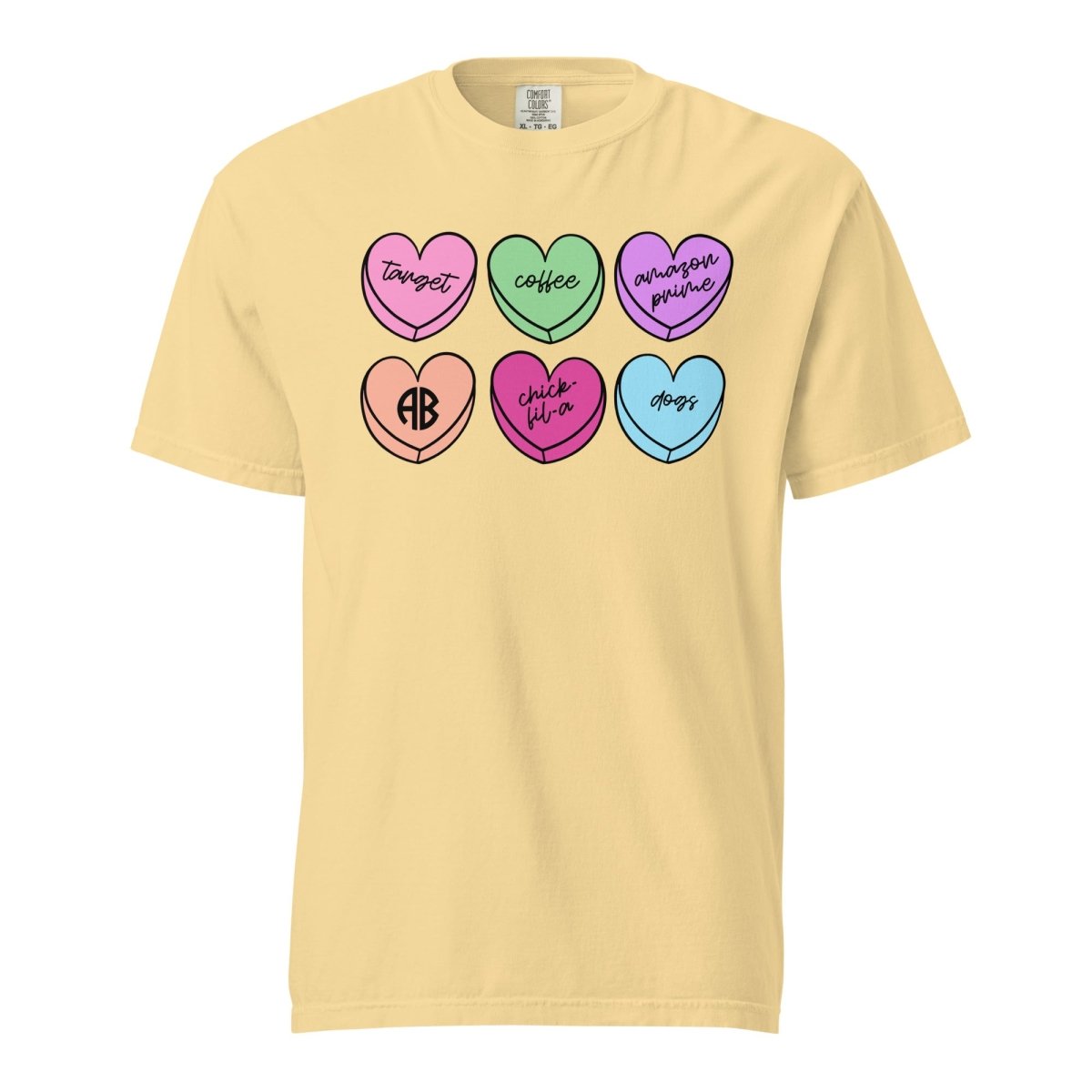 Monogrammed 'Basic Girl Candy Hearts' T-Shirt
