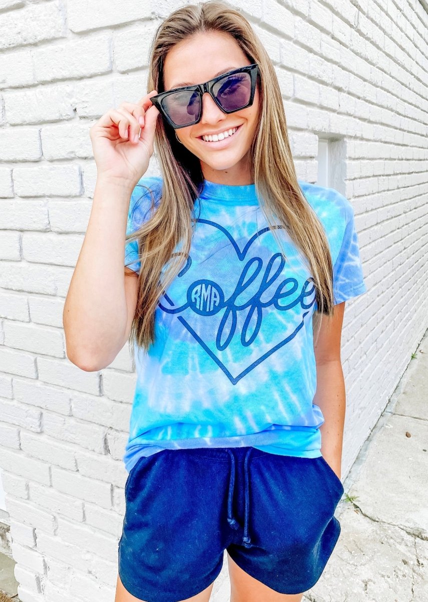 Monogrammed 'Coffee Heart' Tie Dye T-Shirt