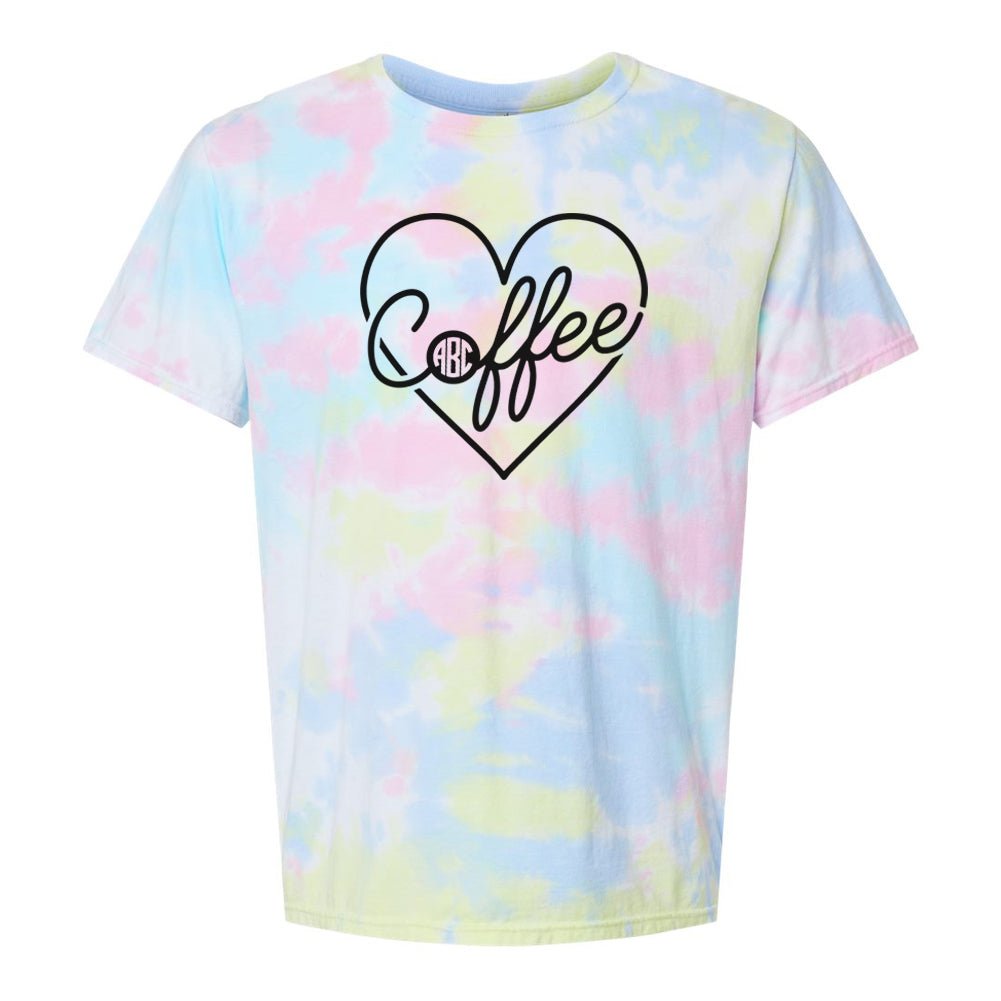 Monogrammed 'Coffee Heart' Tie Dye T-Shirt