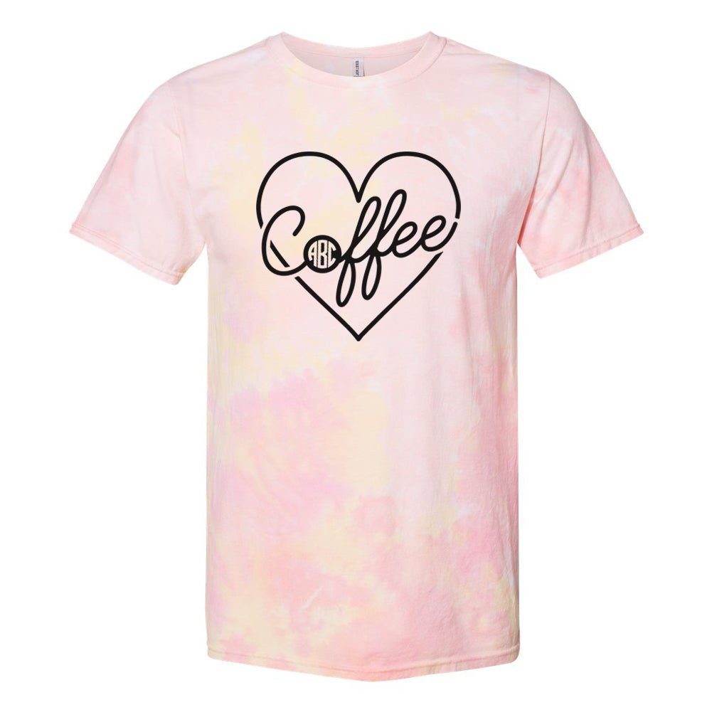 Monogrammed 'Coffee Heart' Tie Dye T-Shirt