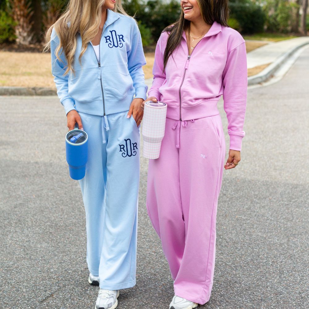 Monogrammed Full Zip & Wide Leg Pants Cloud Set