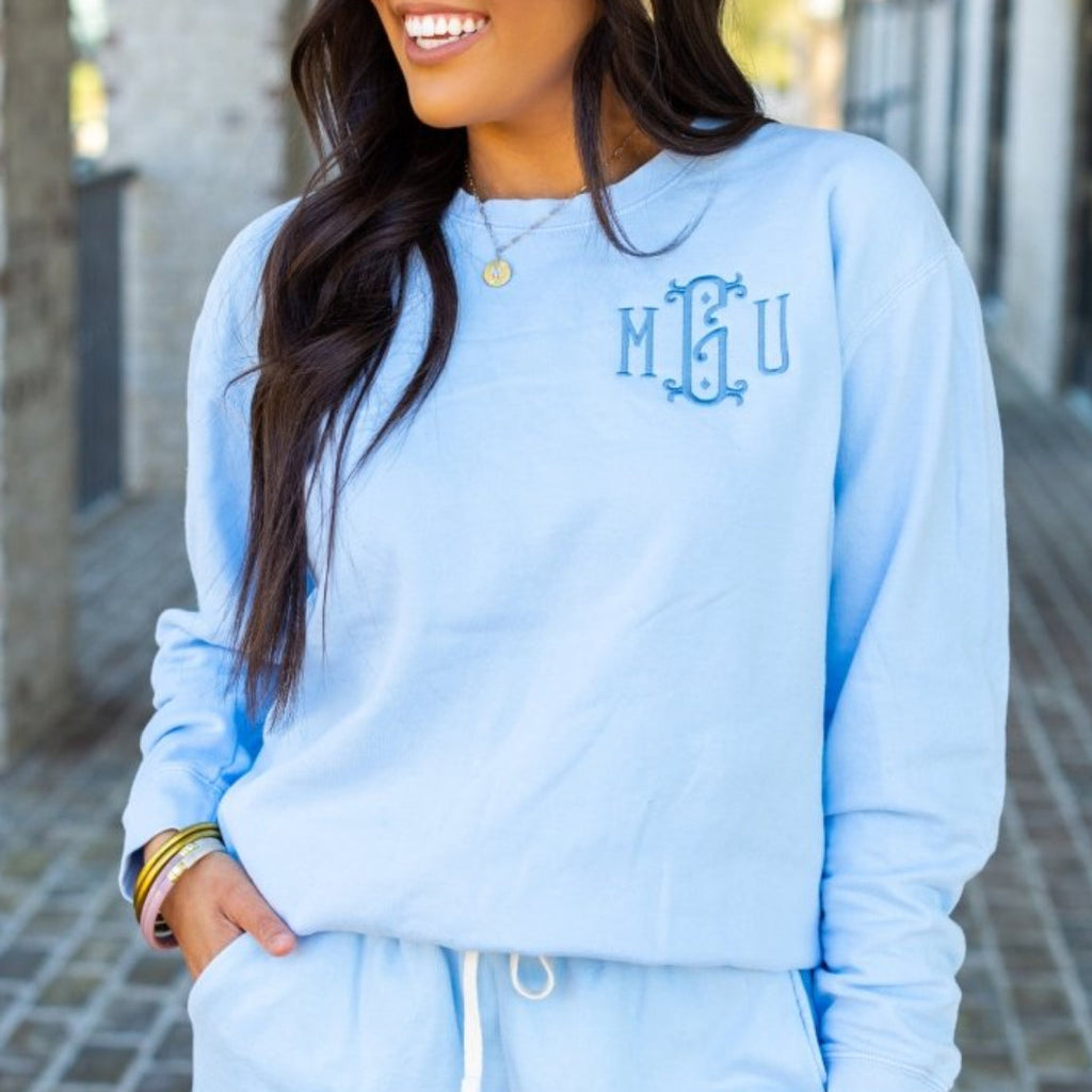 Monogrammed Lightweight Comfort Colors Crewneck Sweatshirt
