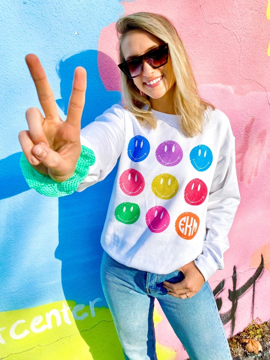 Monogrammed 'Retro Smileys' Crewneck Sweatshirt