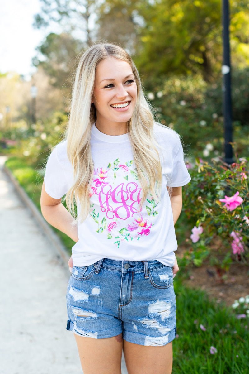 Monogrammed 'Spring Flowers' Basic T-Shirt