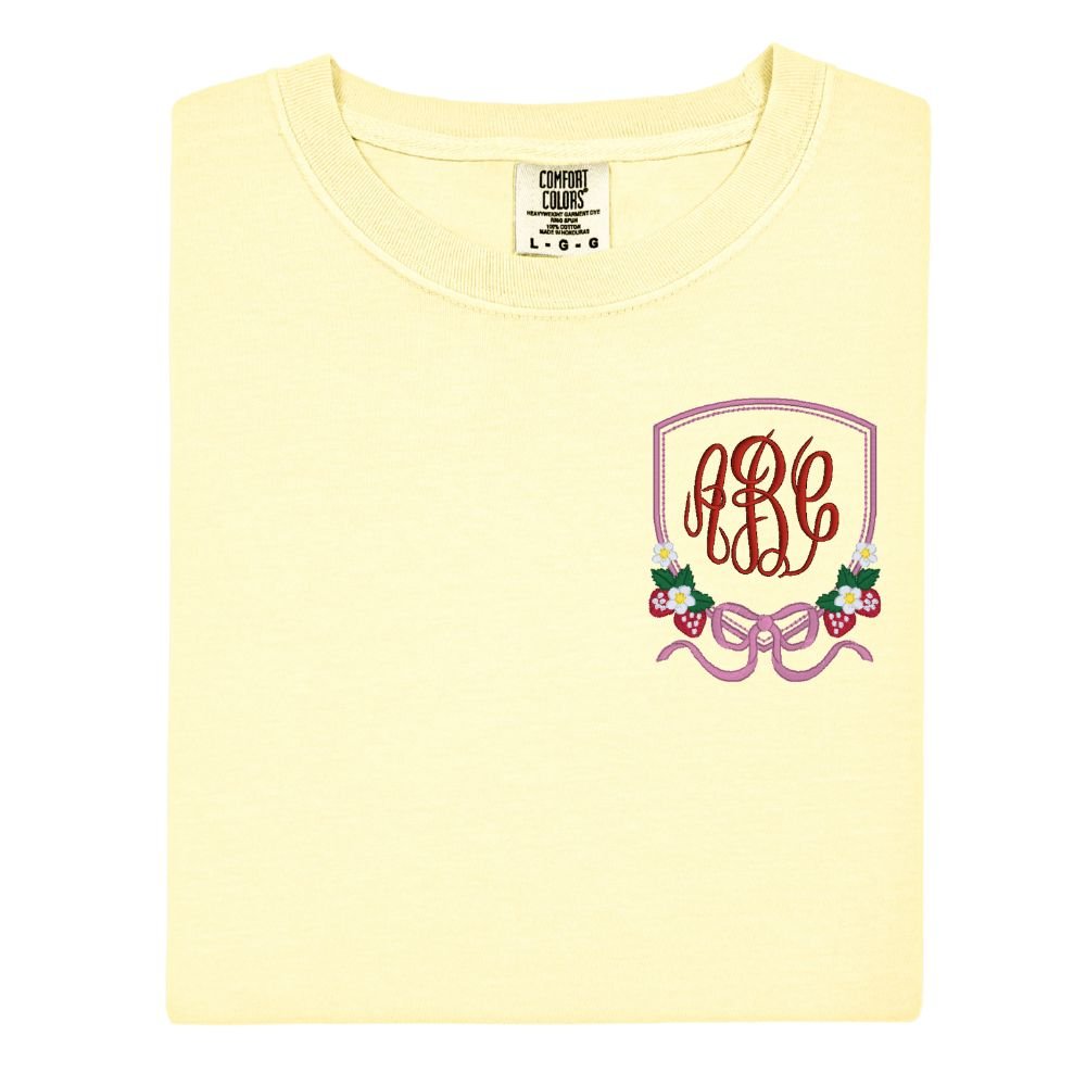 Monogrammed 'Strawberry Bow Crest' T-Shirt