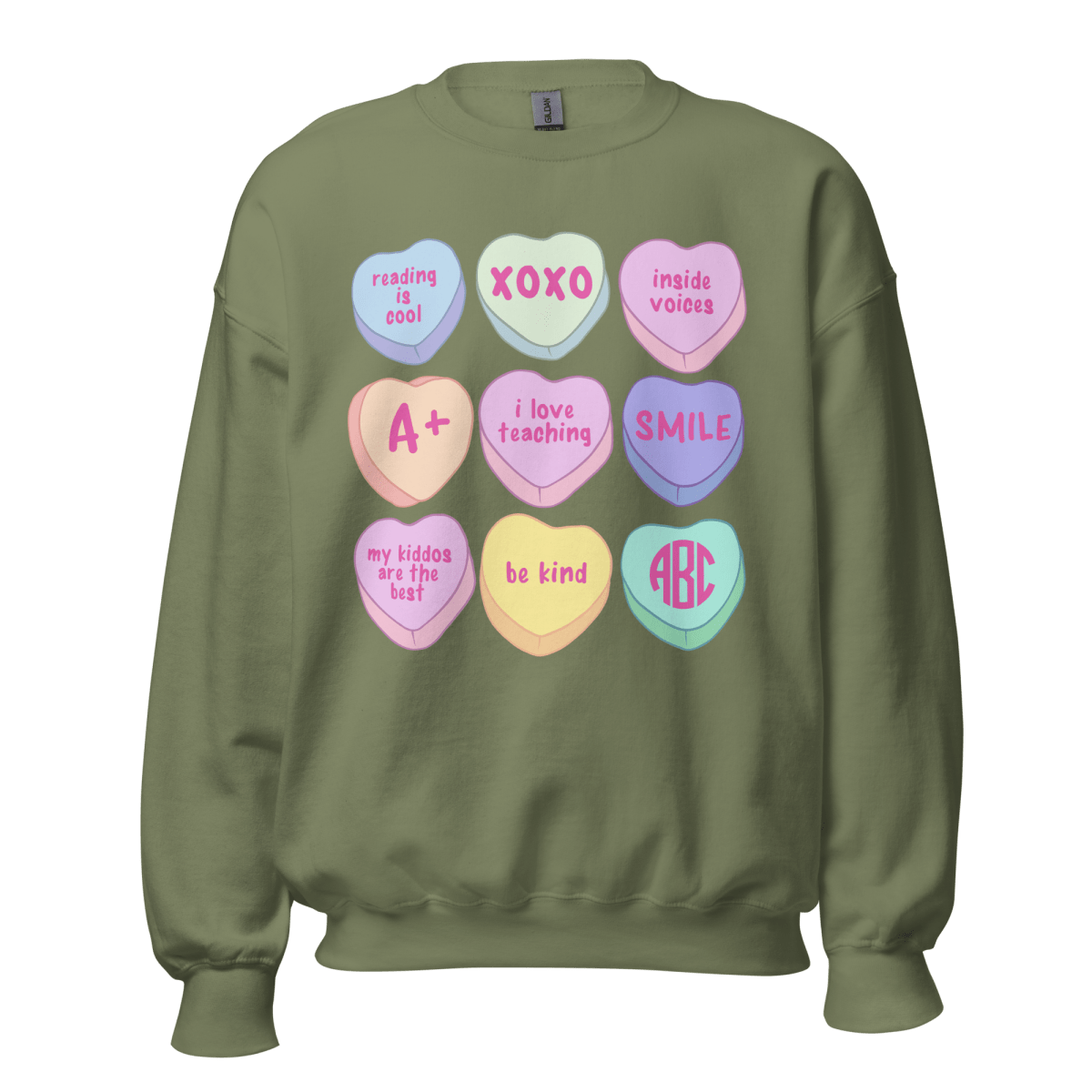 Monogrammed 'Teacher Candy Hearts' Crewneck Sweatshirt