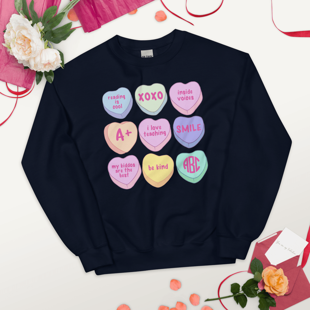 Monogrammed 'Teacher Candy Hearts' Crewneck Sweatshirt