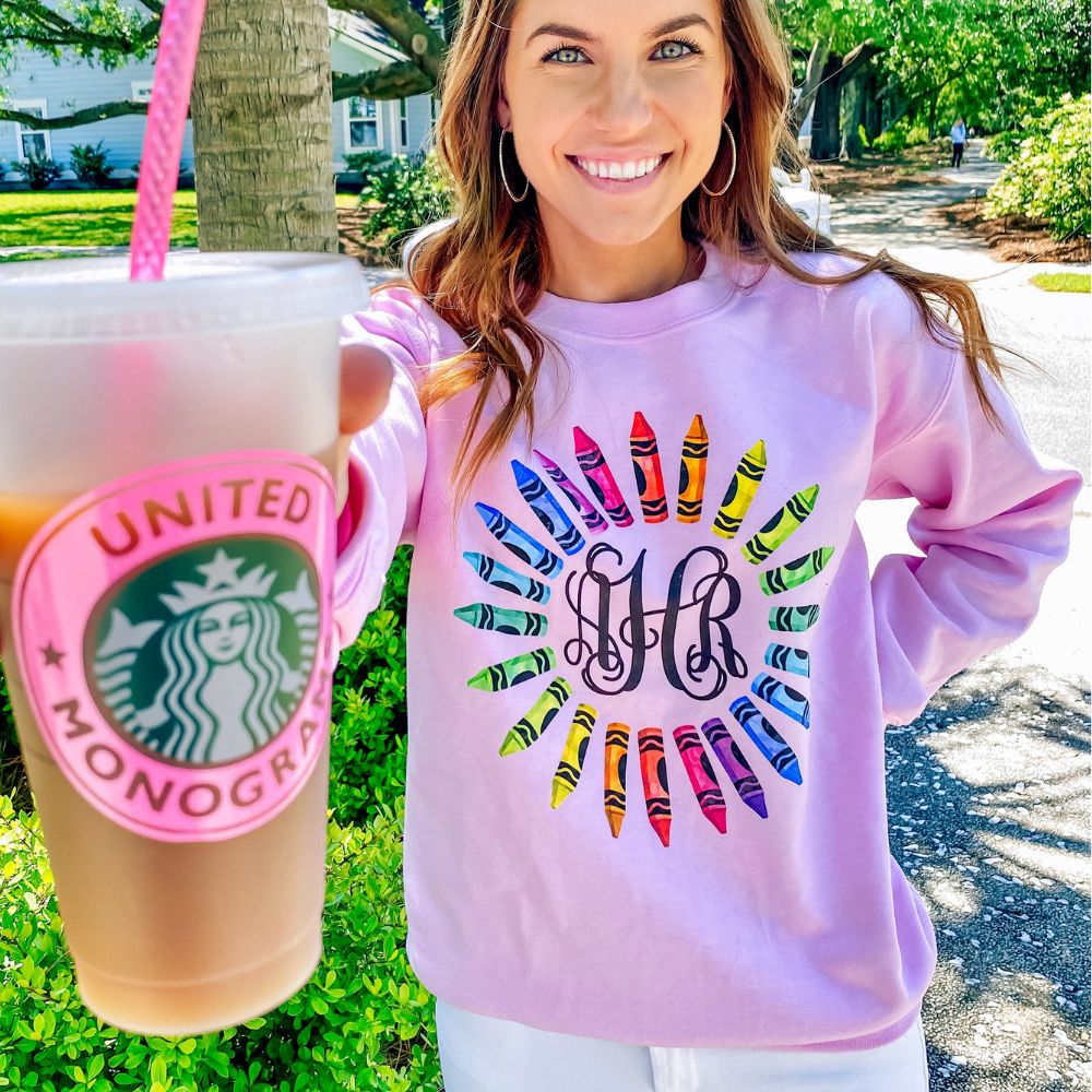 Monogrammed 'Watercolor Crayon Wreath' Crewneck Sweatshirt