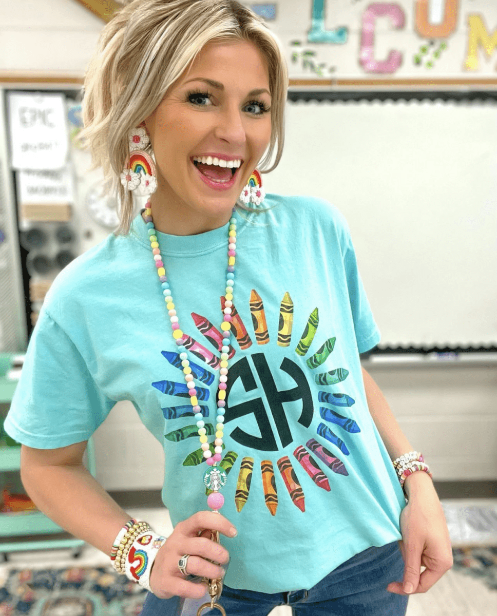 Monogrammed 'Watercolor Crayon Wreath' T-Shirt