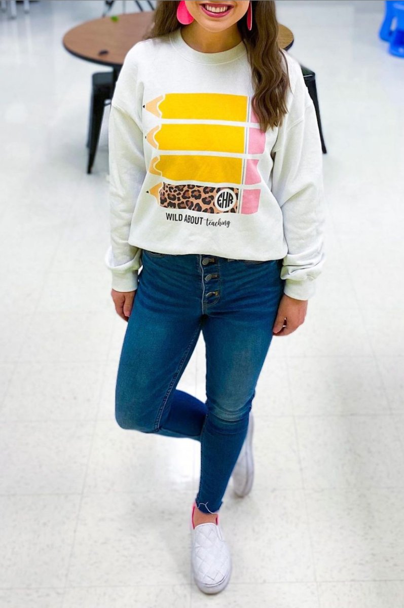 Monogrammed 'Wild About Teaching' Crewneck Sweatshirt