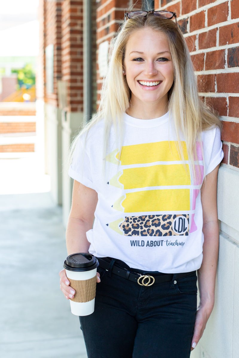 Monogrammed 'Wild About Teaching' T-Shirt