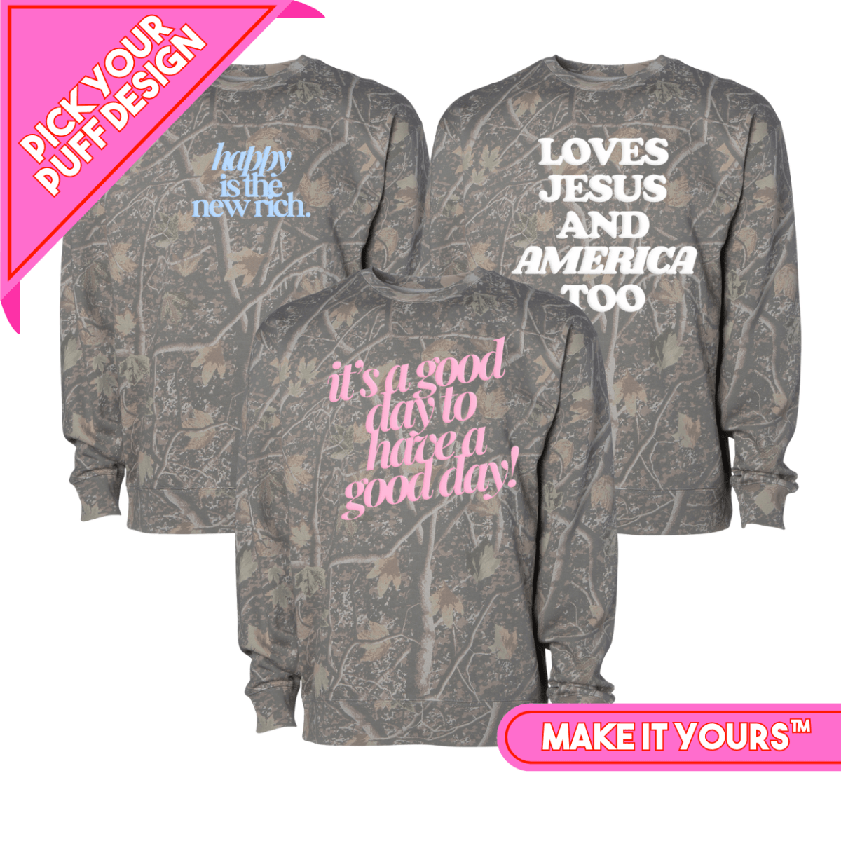 PUFF ‘Feel Good’ Camo Hideaway Crewneck