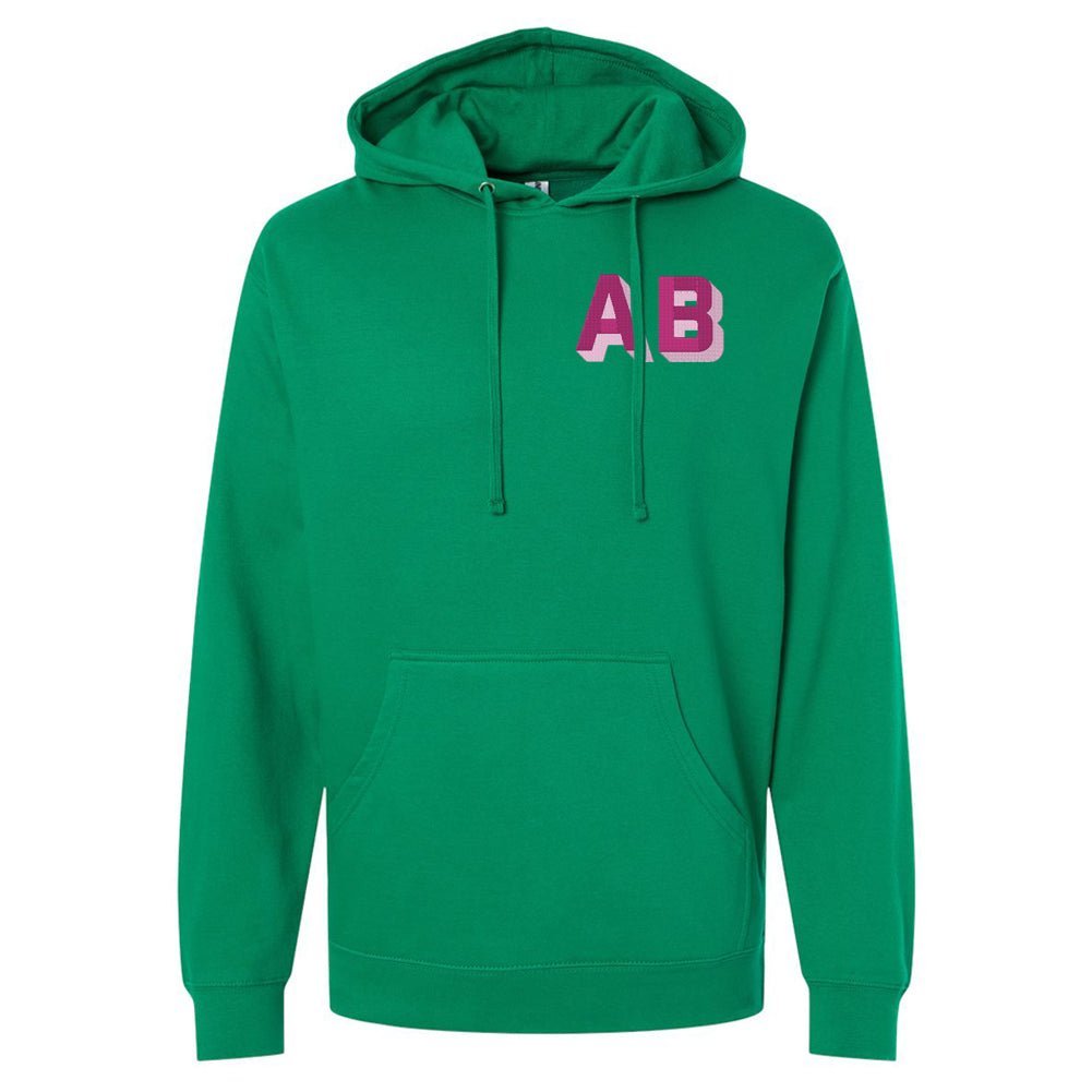Personalized Shadow Block Initials Longer Length Hoodie