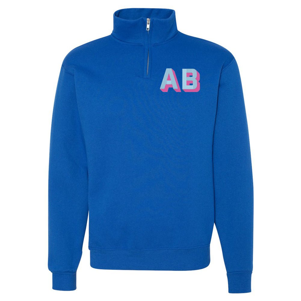 Personalized Shadow Block Initials Quarter Zip Sweatshirt
