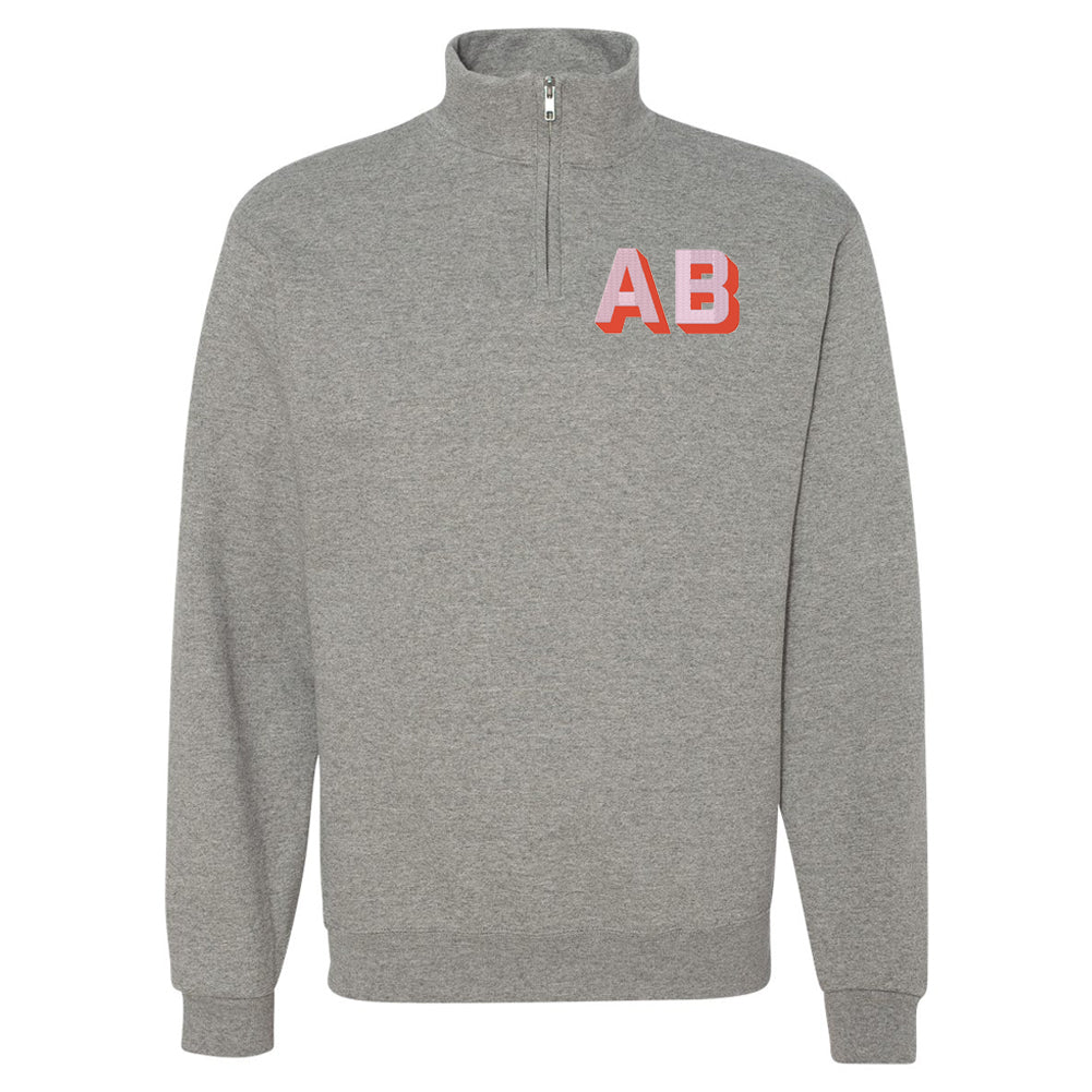 Personalized Shadow Block Initials Quarter Zip Sweatshirt