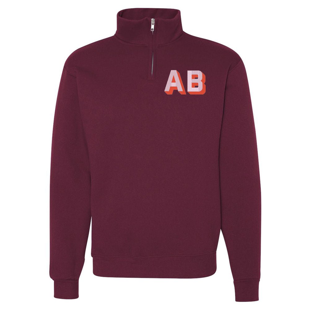 Personalized Shadow Block Initials Quarter Zip Sweatshirt