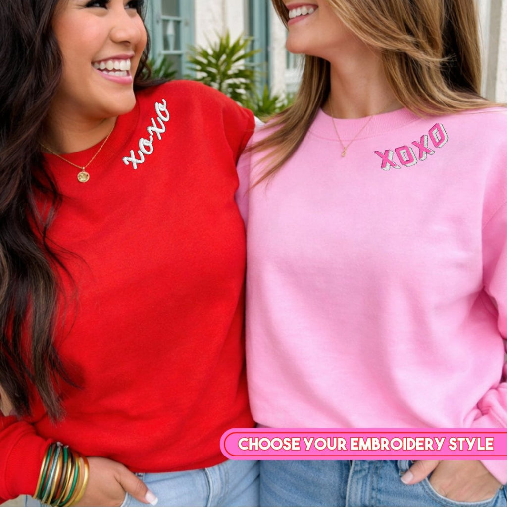 'XOXO Kisses' Embroidered Collar Wrap Sweatshirt